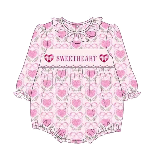 presale LR2152 Pink long-sleeved bodysuit with heart and bow pattern 2024 .11.11