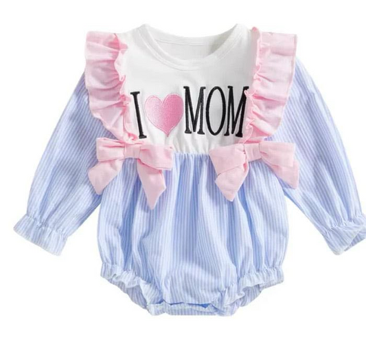 presale LR2155 Love Heart Pink Lace Bow Blue Striped Long Sleeve Bodysuit 2024 .11.18