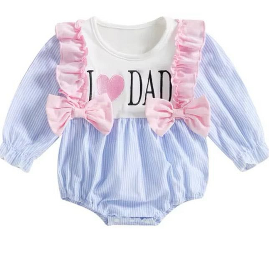 presale LR2156 I love dad heart pink lace bow blue striped long-sleeved jumpsuit 2024 .11.18