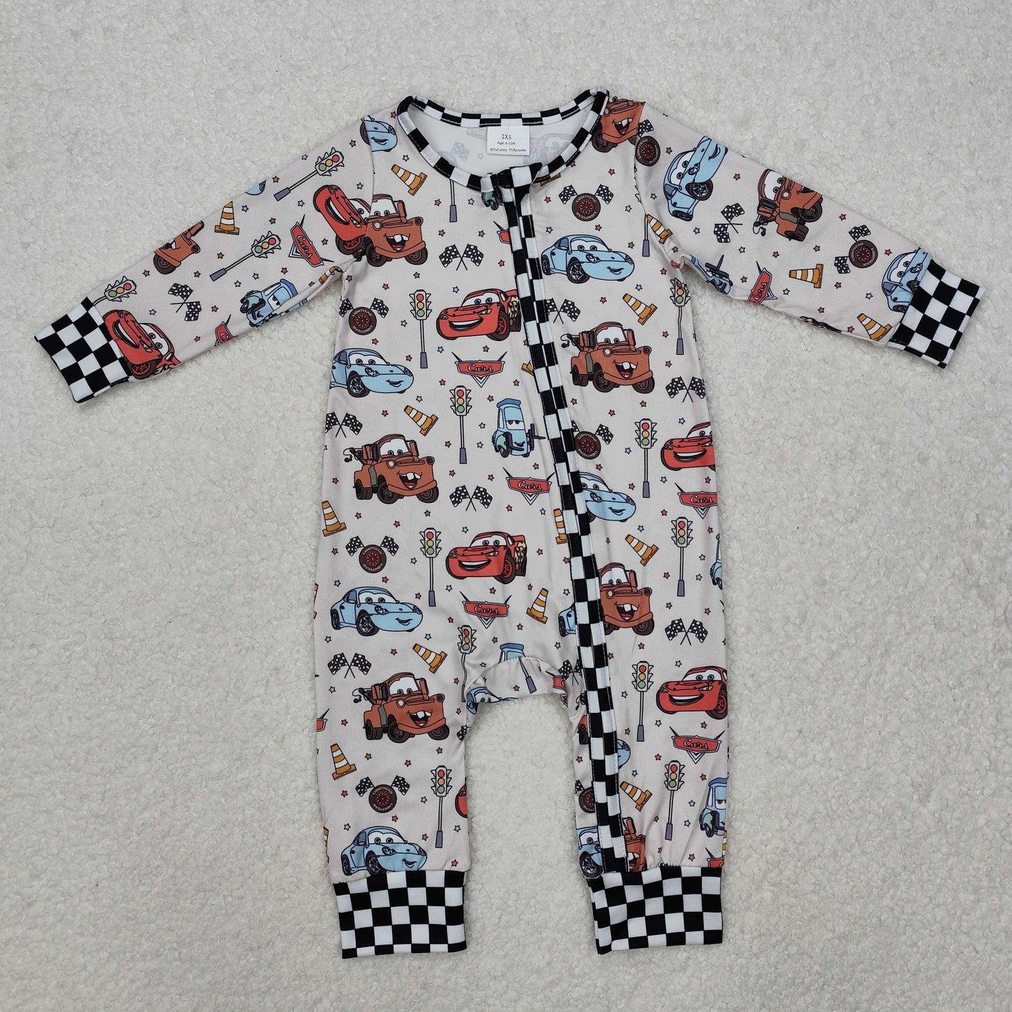 LR2160 Car Chess Barricade Black and White Zip-Up Long Sleeve Bodysuit