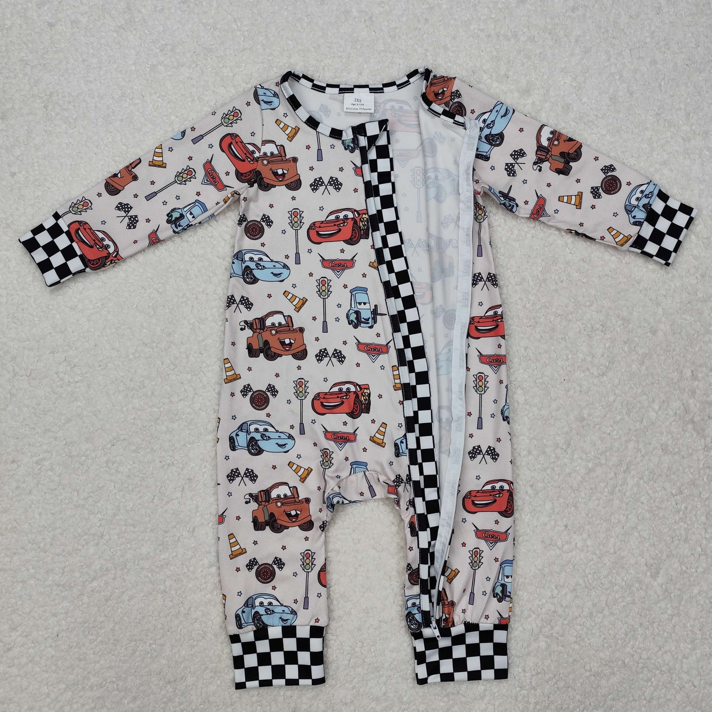 LR2160 Car Chess Barricade Black and White Zip-Up Long Sleeve Bodysuit