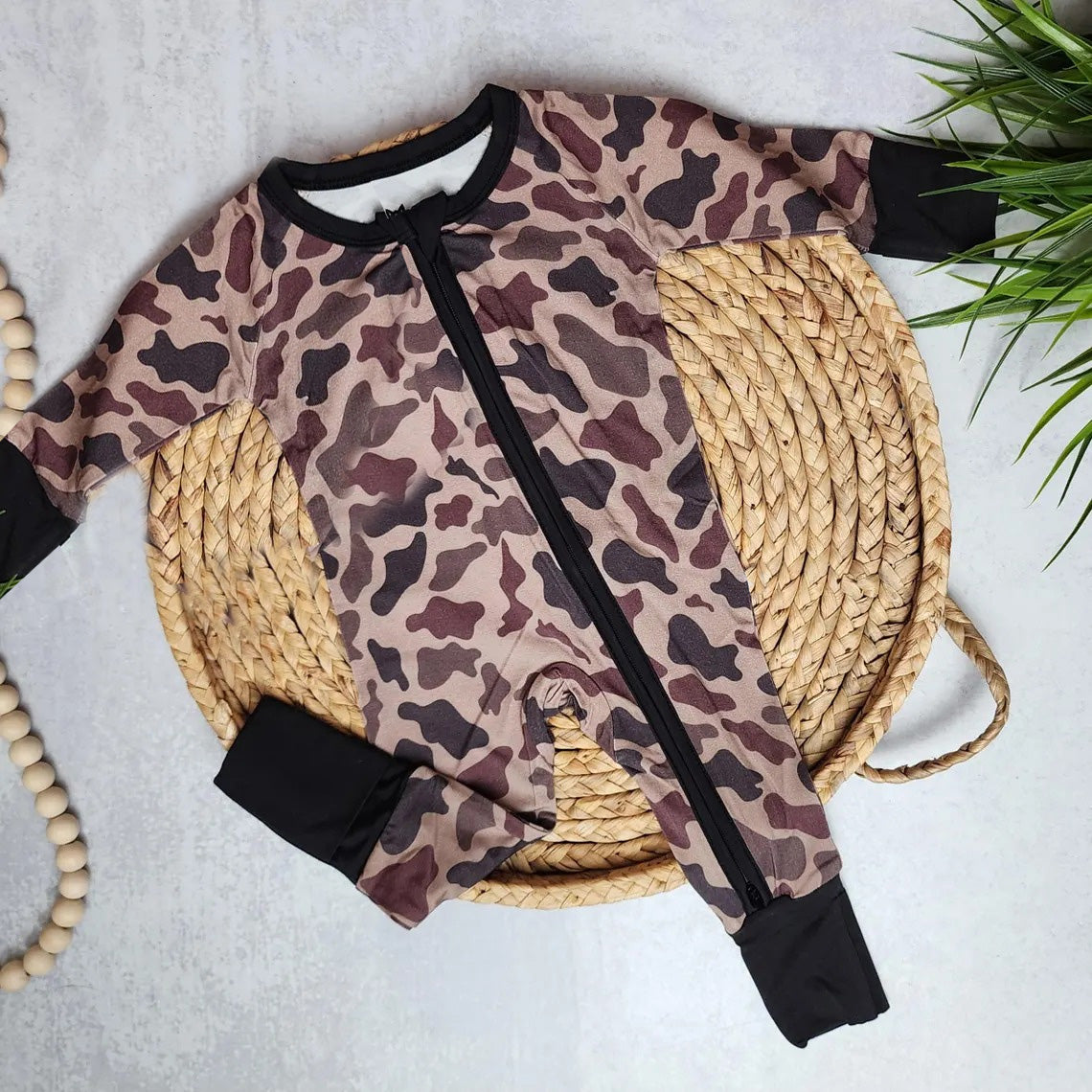 presale LR2168 Camouflage Brown and Black Zipper Long Sleeve Bodysuit  2024 12.3