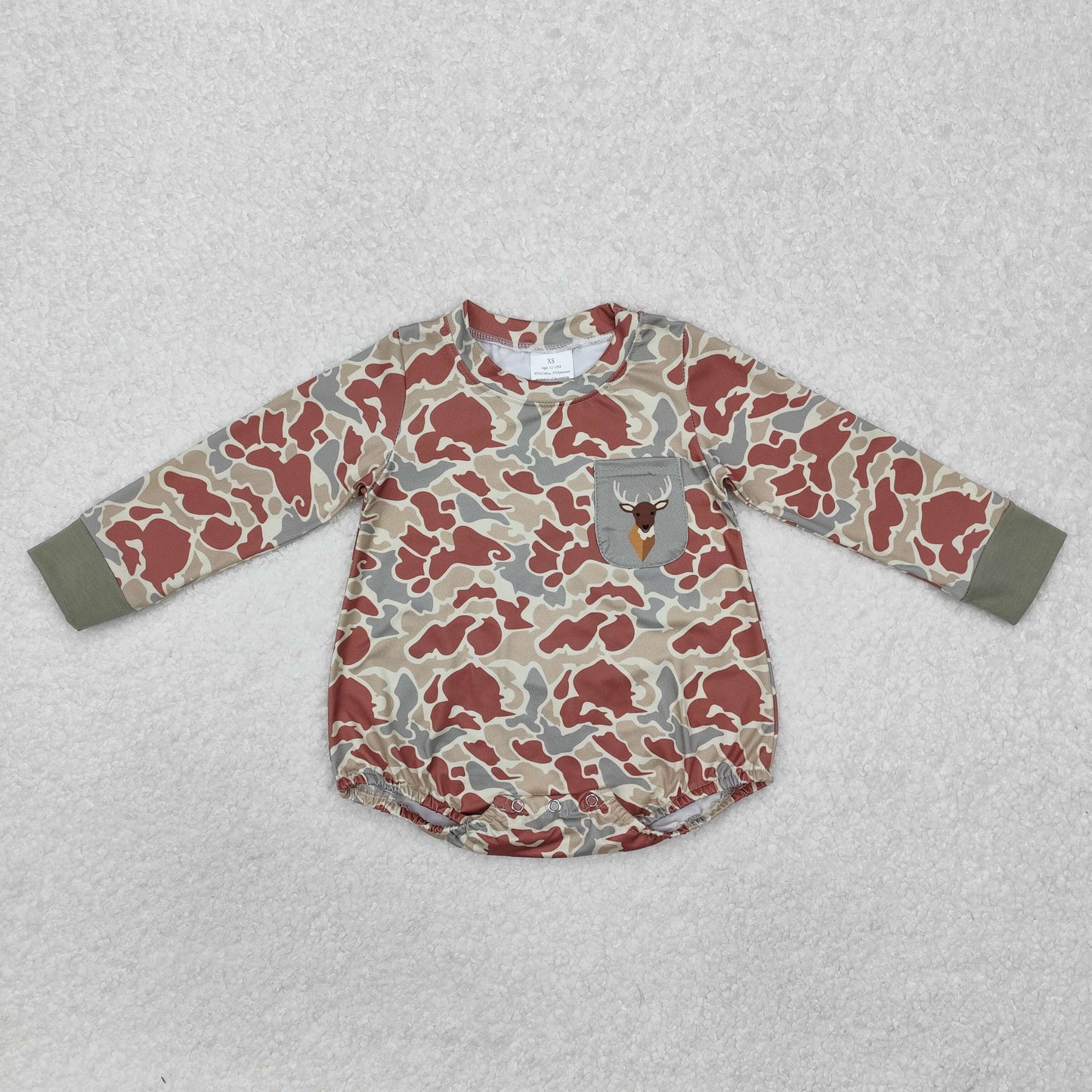 LR2170  Elk Pocket Brown Green Long Sleeve Bodysuit