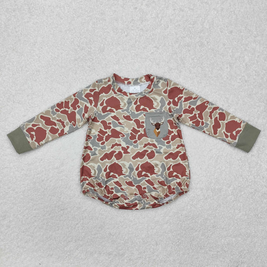 LR2170  Elk Pocket Brown Green Long Sleeve Bodysuit