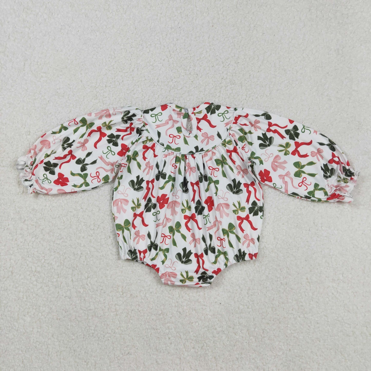 Smocked Embroidery Sibling Baby Girls Green Red Bows Christmas Knee Length Dresses  D 903