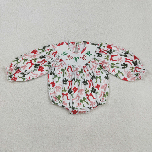LR2185 Baby Infant Girls Christmas Colorful Bows Smocked Rompers D 903
