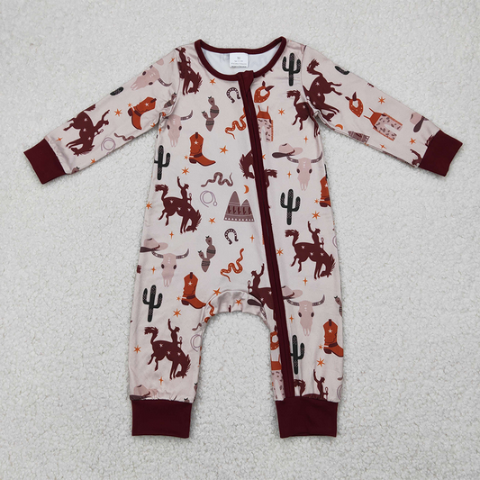 LR2188  Baby Boys Riding Boots Star Brown Zipper Long Sleeve Bodysuit D 4.8