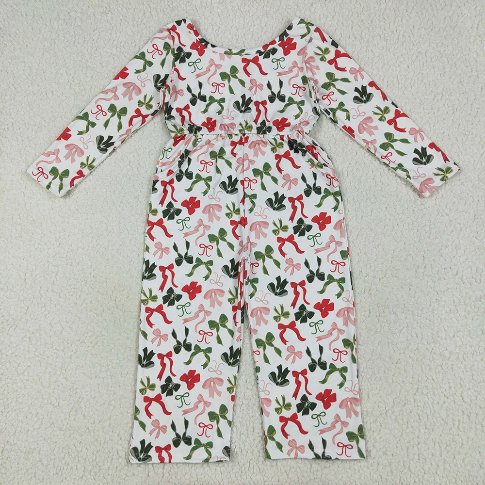 LR2192 Baby Girls Long Sleeves Colorful Bows Pockets Christmas Jumpsuits  D 6.25