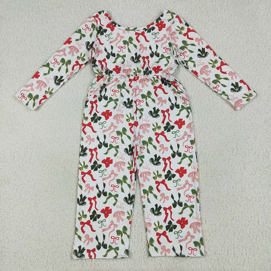 LR2192 Baby Girls Long Sleeves Colorful Bows Pockets Christmas Jumpsuits  D 6.25
