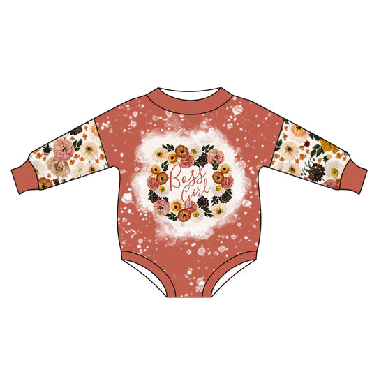 presale LR2193 Baby Infant Girls Peach Long Sleeves Flowers Rompers  D 5.9