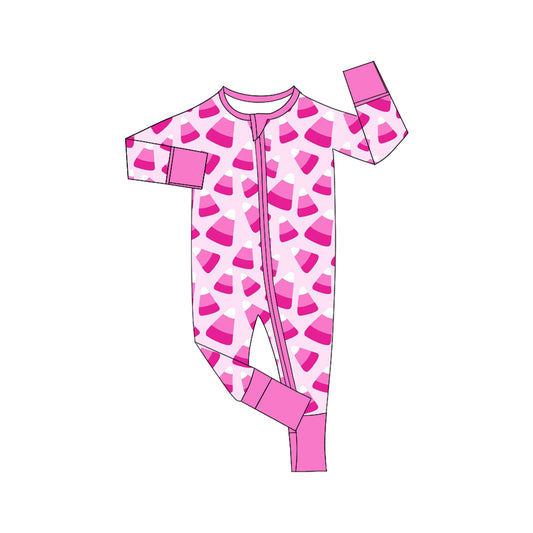 presale LR2194  Baby Infant Girls Long Sleeves Hot Pink Candy Zipper Rompers  D 5.9