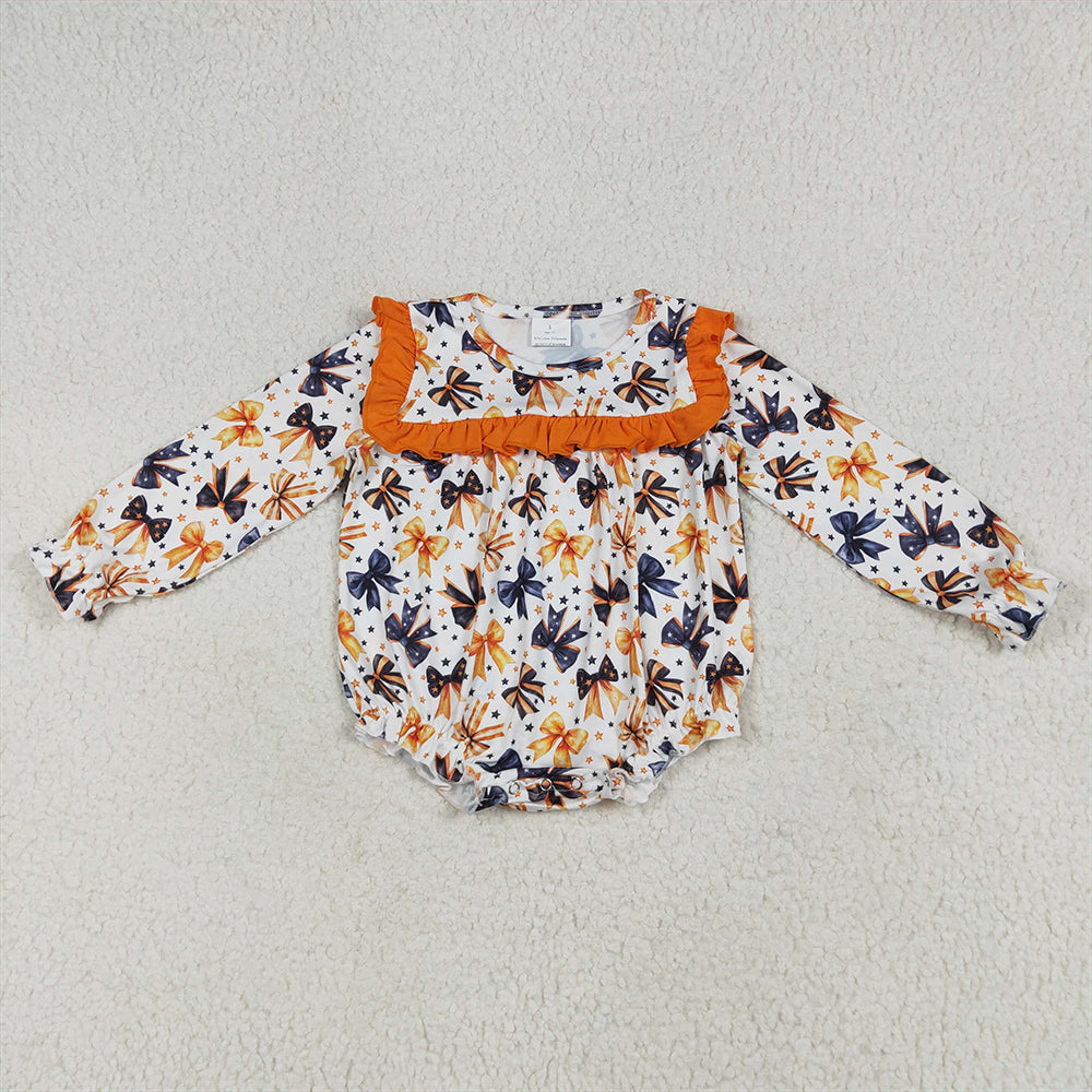 LR2207 Baby Girls Long Sleeves Colorful Bows Stars Ruffle Rompers  D 6.24