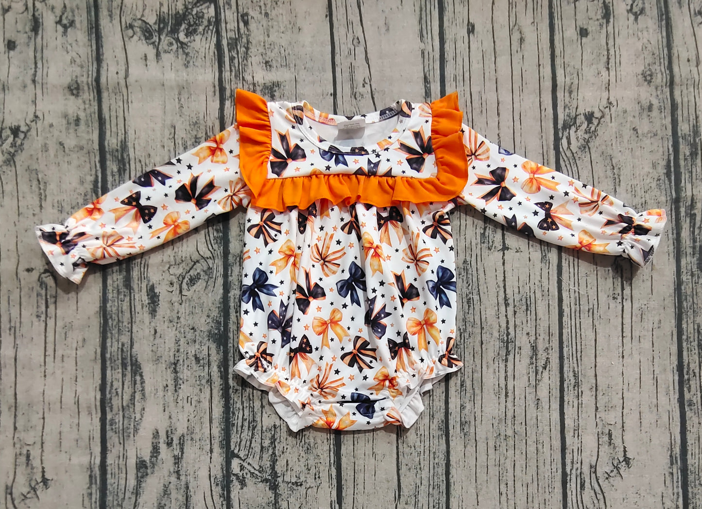 LR2207 Baby Girls Long Sleeves Colorful Bows Stars Ruffle Rompers  D 6.24