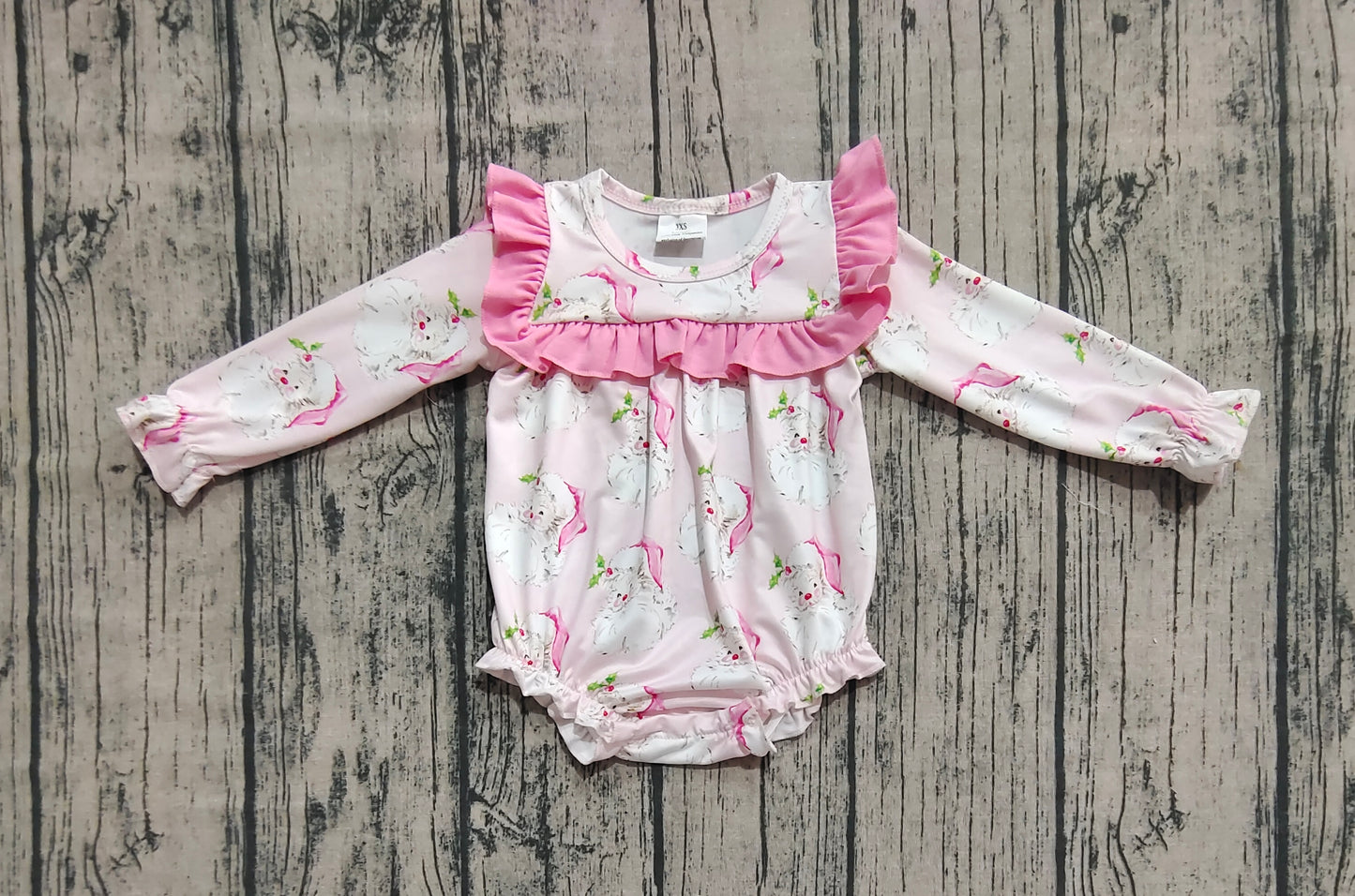 presale LR2208 Baby Girls Long Sleeves Pink Santa Ruffle Rompers  D 6.24
