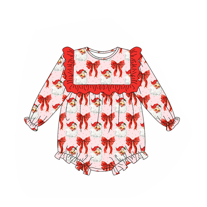 LR2210  Baby Girls Long Sleeves Red Santa Bows Ruffle Rompers D 6.23