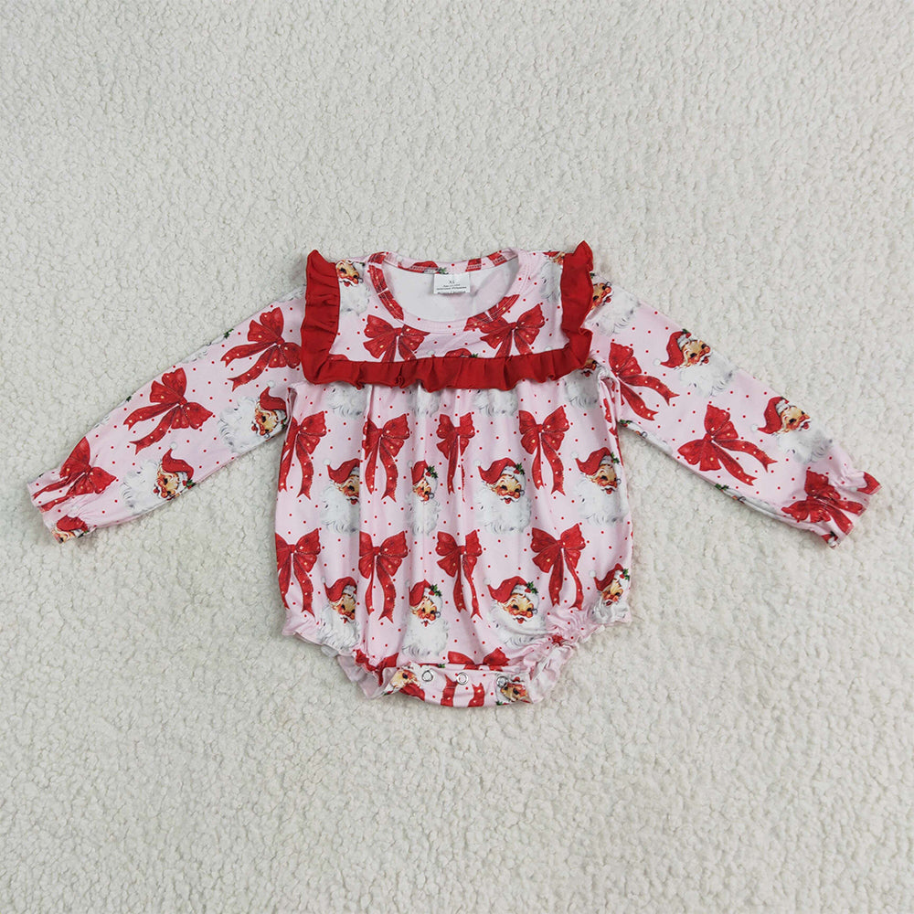 LR2210  Baby Girls Long Sleeves Red Santa Bows Ruffle Rompers D 6.23