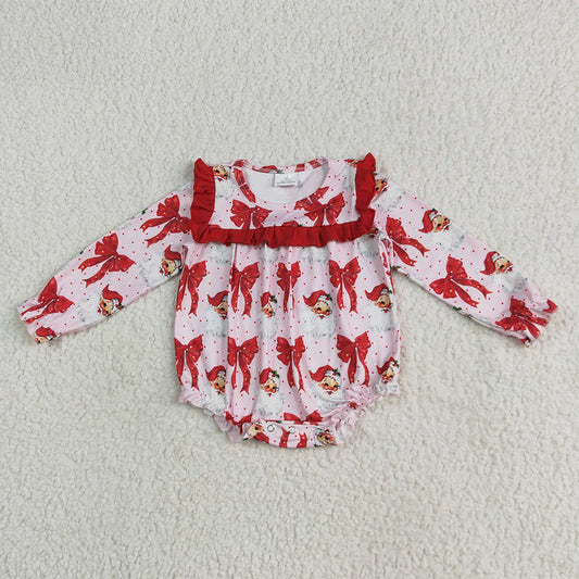 LR2210  Baby Girls Long Sleeves Red Santa Bows Ruffle Rompers D 5.14