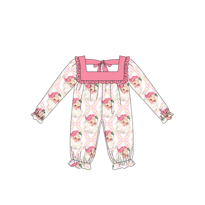 presale LR2212  Baby Girls Long Sleeves Pink Santa Plaid Pant Rompers  D 5.15