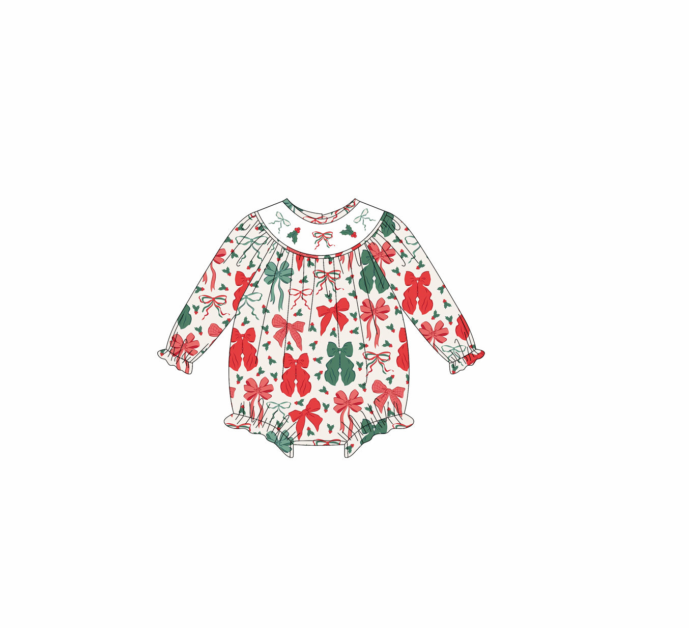 LR2217 Smocked Baby Girls Bows Holly Bows Plaid Christmas Ruffle Rompers D 1027