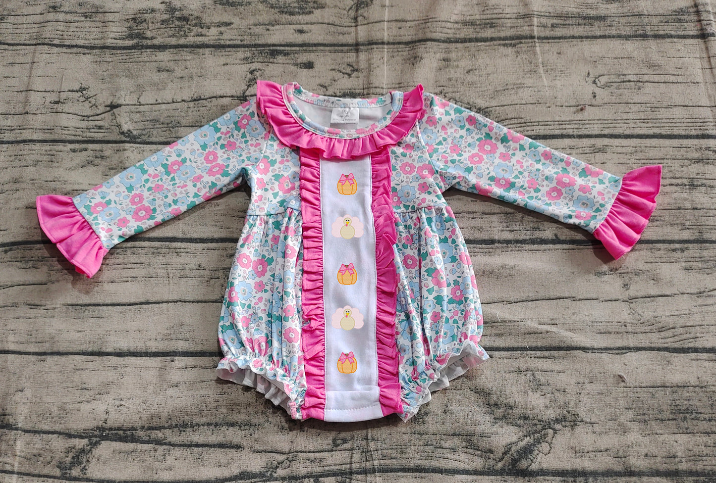 LR2219  Long sleeves floral pumpkin turkey girls Thanksgiving romper D 6.24