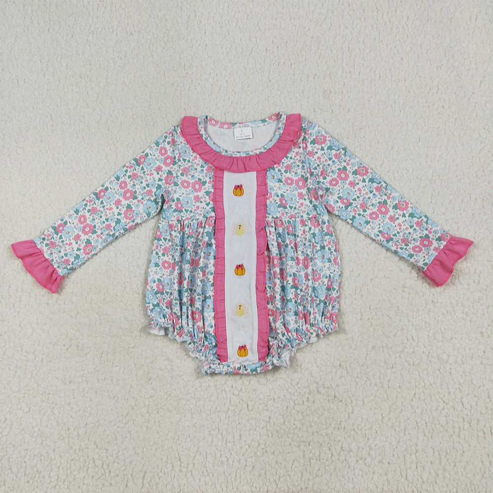 LR2219  Long sleeves floral pumpkin turkey girls Thanksgiving romper D 6.24
