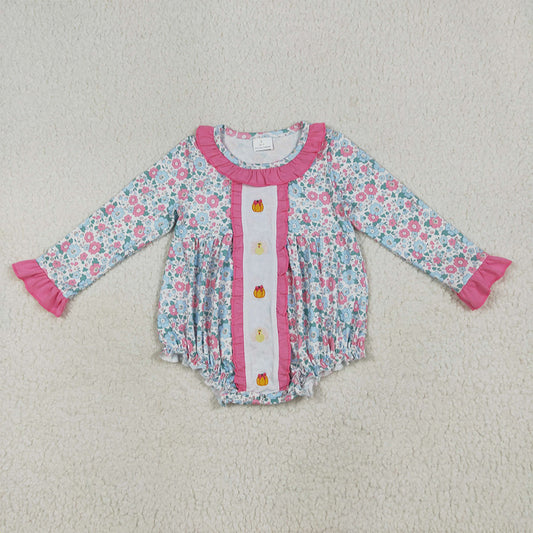 LR2219  Long sleeves floral pumpkin turkey girls Thanksgiving romper D 6.24