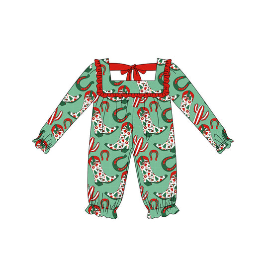presale LR2222 Baby Girls Long Ruffle Sleeves Green Boots Cactus Pant Rompers D 5.16
