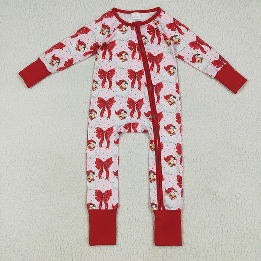 LR2223 Baby Girls Long Sleeves Red Santa Bows Zipper Rompers D 6.24