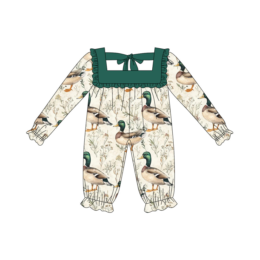 presale LR2227  Long sleeves green ruffle duck baby girl romper D 5.16