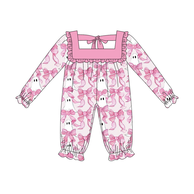 presale LR2229  Long sleeves pink ruffle bow ghost baby Halloween romper D 5.16