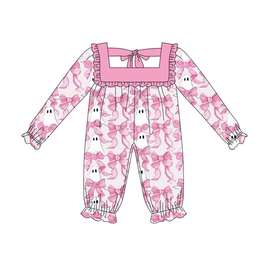 presale LR2229 Long sleeves pink ruffle bow ghost baby Halloween romper D 5.16