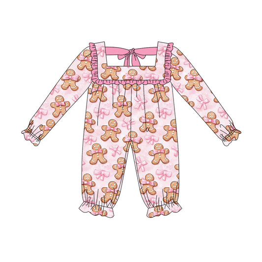 presale LR2230 Pink ruffle bow gingerbread baby Christmas romper D 5.16