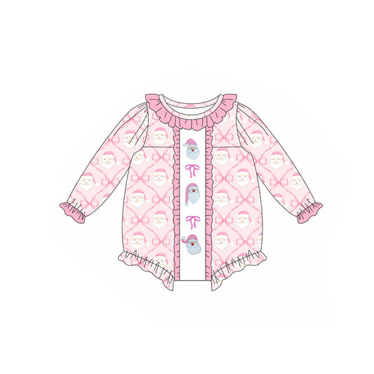 presale LR2231 Pink ruffle bow santa baby girls Christmas romper D 5.16
