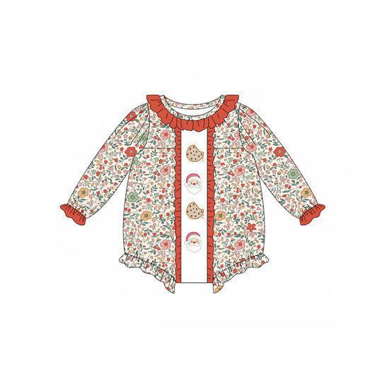 presale  LR2232  Floral santa cookie baby girls Christmas romper D 5.16