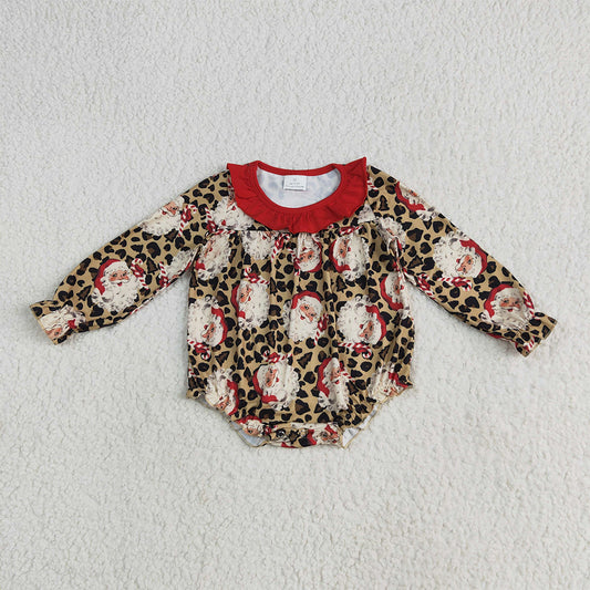 LR2237 Baby Girls Long Sleeves Leopard Santa Ruffle Rompers D 5.26