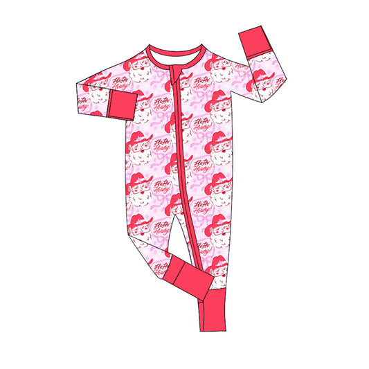 presale LR2243 Baby Girls Pink Long Sleeves Bows Santa Plaid Zipper Rompers D 5.23