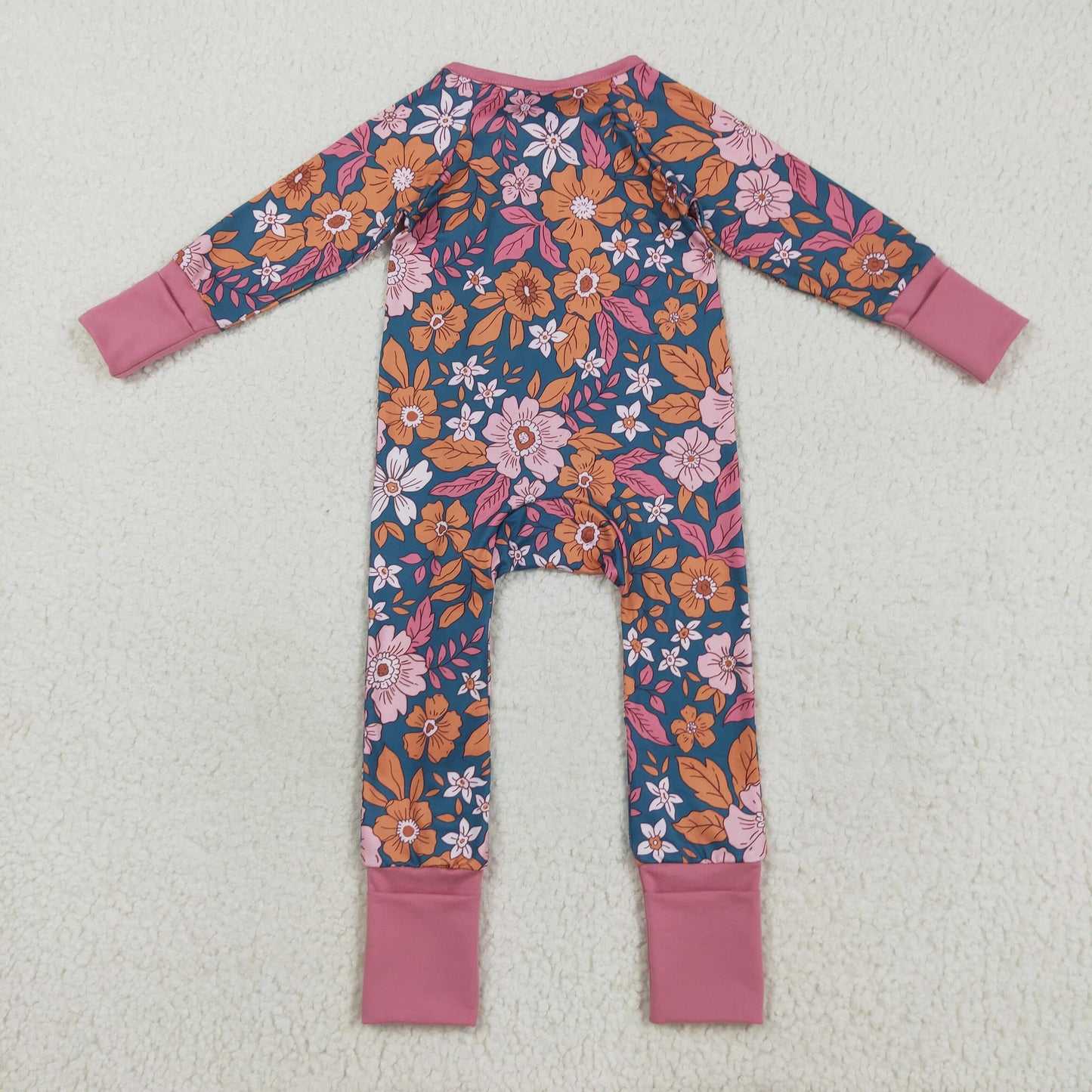 LR2244 Baby Girls Lavender Long Sleeves Floral Zipper Rompers D 7.15