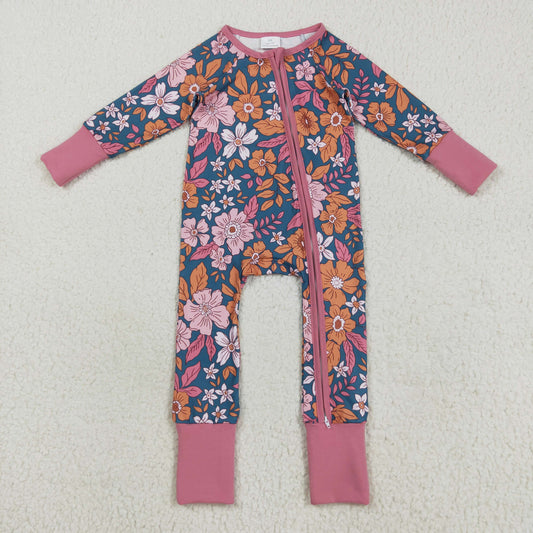 LR2244 Baby Girls Lavender Long Sleeves Floral Zipper Rompers D 7.15
