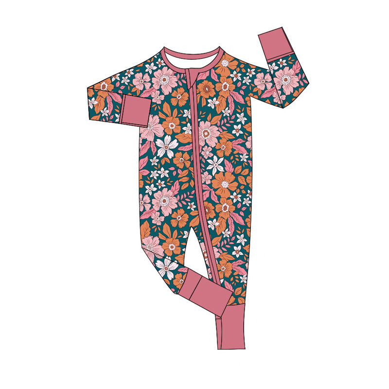 LR2244 Baby Girls Lavender Long Sleeves Floral Zipper Rompers D 7.15