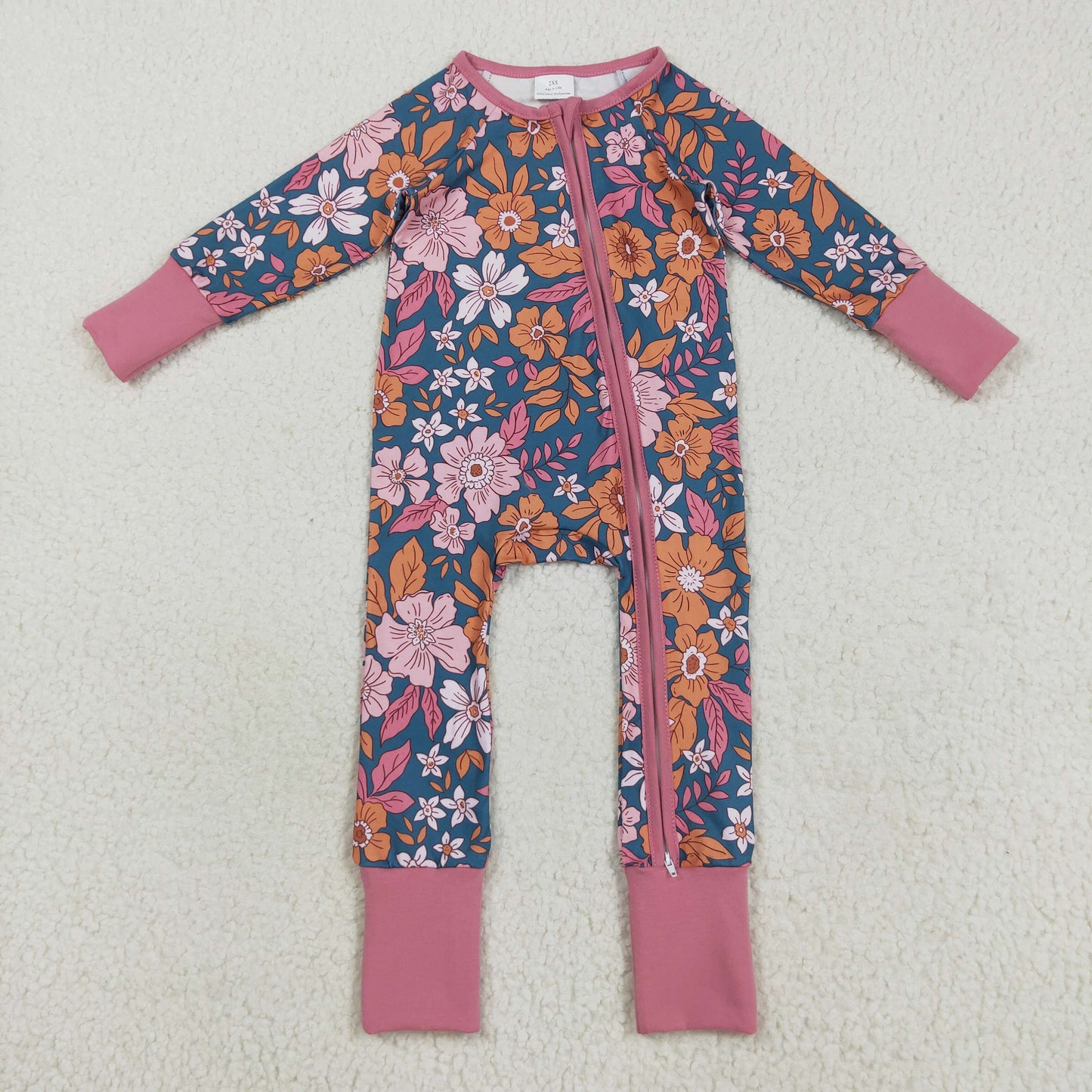 Sibling Baby Girls Lavender Floral Zip Rompers Pajamas Clothes Sets D 8.4