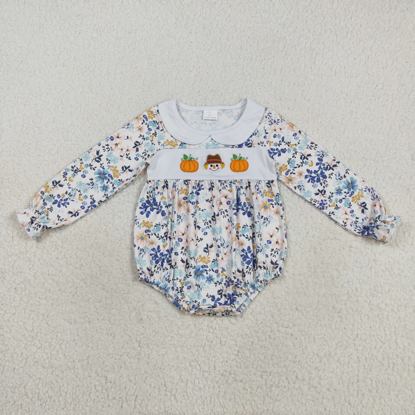 LR2246  Baby Girls Long Ruffle Sleeves Pumpkins Floral Rompers D 822