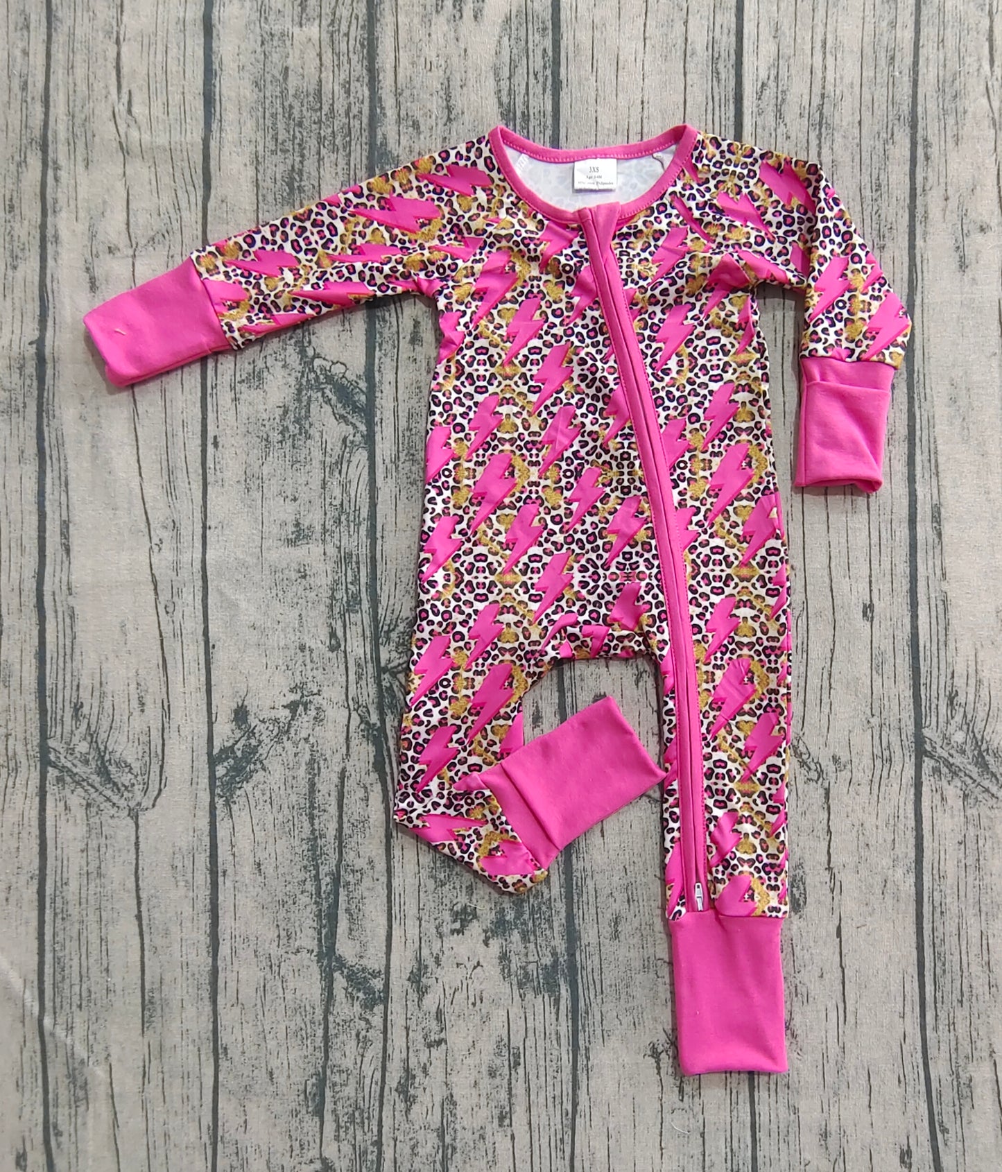 LR2250 Baby Girls Long Sleeves Pink Lightning Leopard Zipper Rompers D 6.28