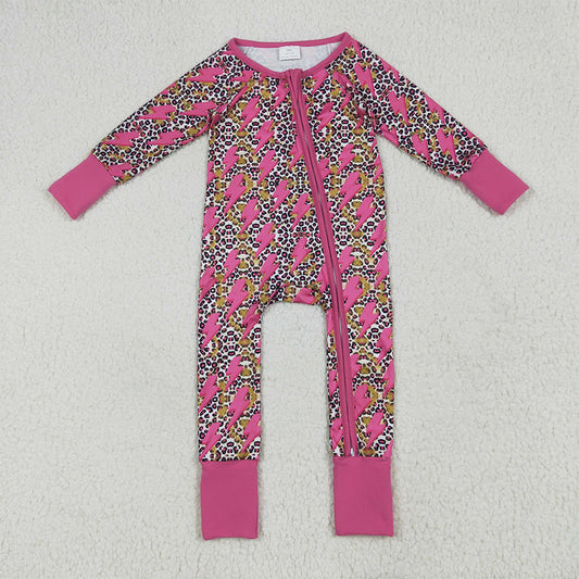 LR2250 Baby Girls Long Sleeves Pink Lightning Leopard Zipper Rompers D 6.28