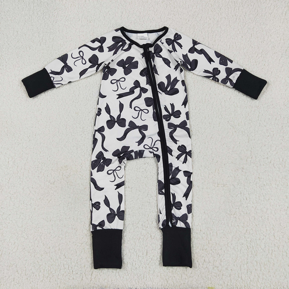 LR2253 Baby Kids Long Sleeves Black Bows Zipper Rompers D 5.26