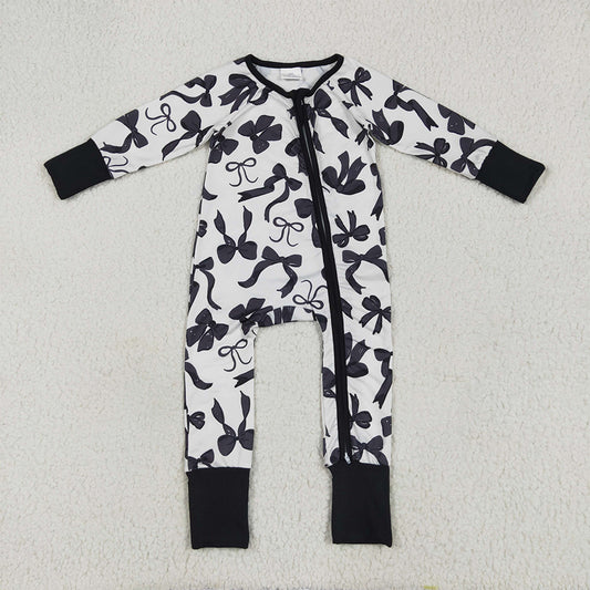 LR2253 Baby Kids Long Sleeves Black Bows Zipper Rompers D 5.26