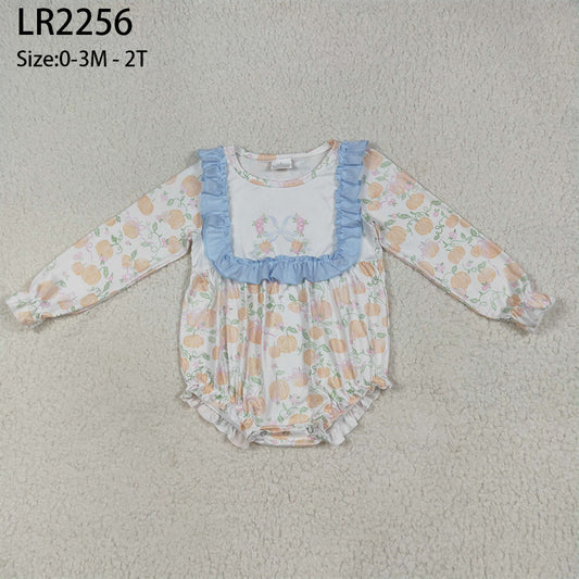 LR2256 Baby Girls Long Sleeves Pumpkins Bows Plaid Ruffle Rompers D 7.5