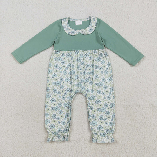 LR2258 Baby Girls Aqua Long Sleeves Floral Ruffle Pant Rompers D 7.14