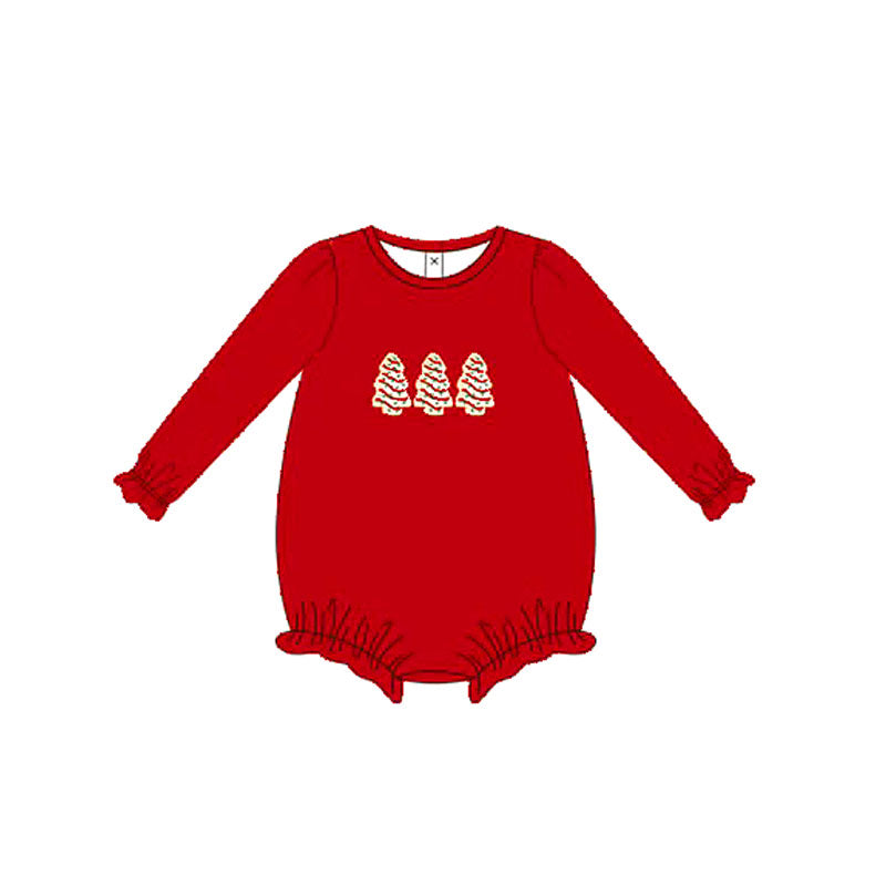 presale LR2264 Baby Girls Red Long Sleeves Trees Ruffle Rompers  D 5.29