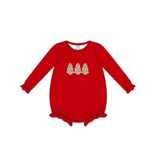 presale LR2264 Baby Girls Red Long Sleeves Trees Ruffle Rompers D 5.29