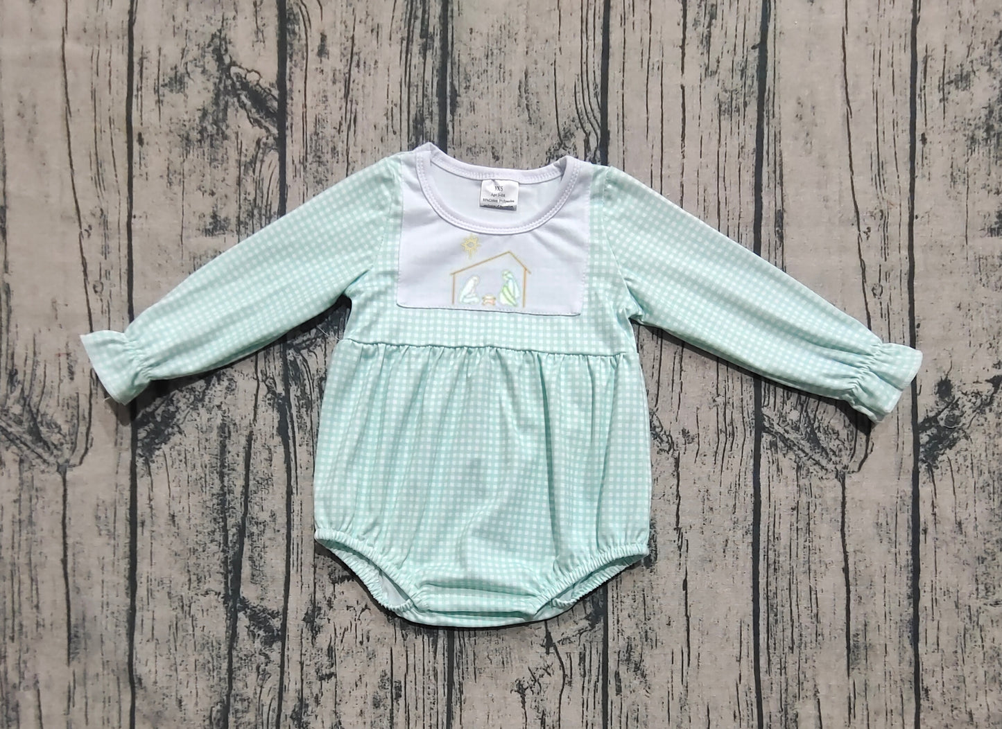 LR2265 Baby Boys Aqua Plaid Long Sleeves Jesus Bummies Rompers  D 7.12